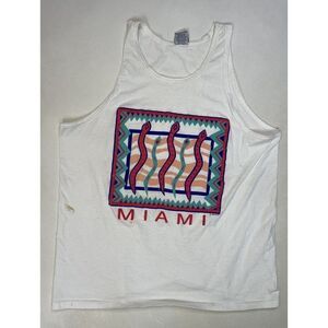 VINTAGE Miami Art Tank Top 1989 Graphic T-shirt Men Large USA 80s Single Stitch